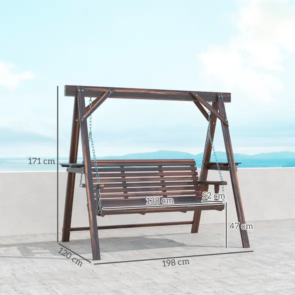 Outsunny Three-Seater Wooden Swing Bench - 3