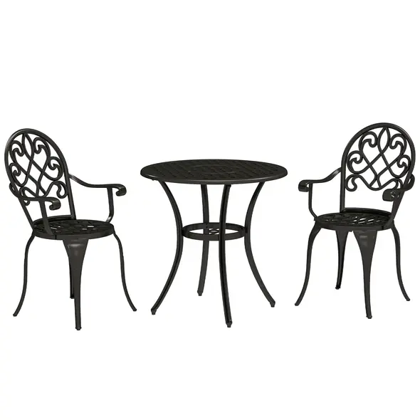 Outsunny Three-Piece Elegant Aluminium Garden Set - Black - 1