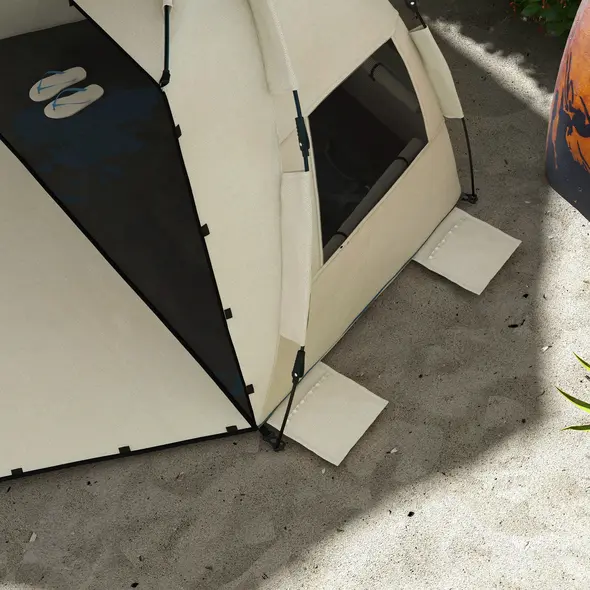 Outsunny Three-Man UPF15+ Beach Tent, with Extended Floor - Green - 9