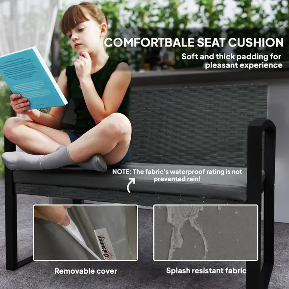 Outsunny Two-Seater Rattan Garden Bench - Light Grey - 6