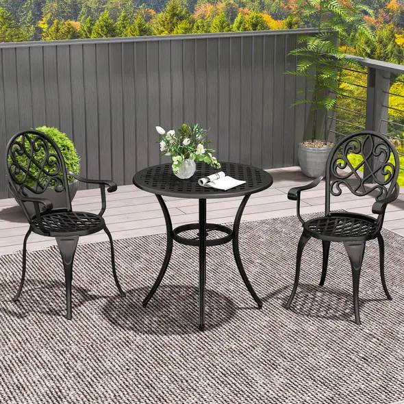 Outsunny Three-Piece Elegant Aluminium Garden Set - Black - 2