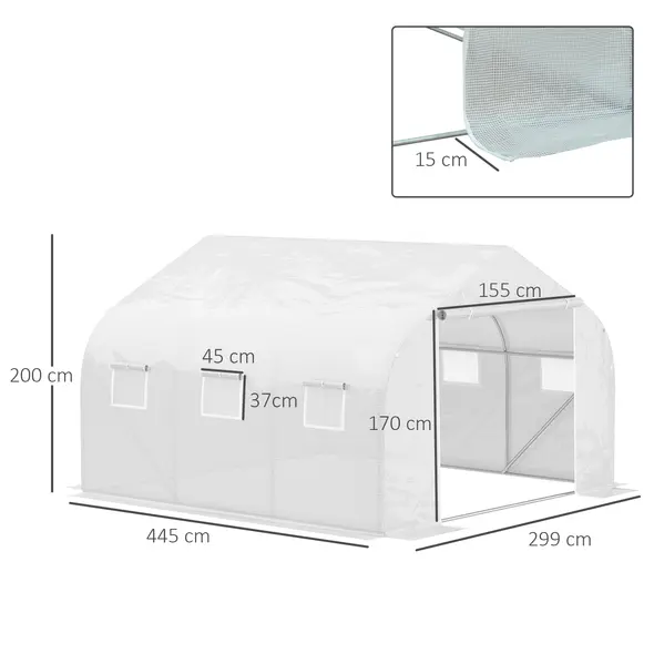 Outsunny Walk-In Tunnel Greenhouse with Replacement Cover, Outdoor Growhouse with PE Cover, Roll Up Door and 6 Windows, 4.5 x 3 x 2 m, White - 3