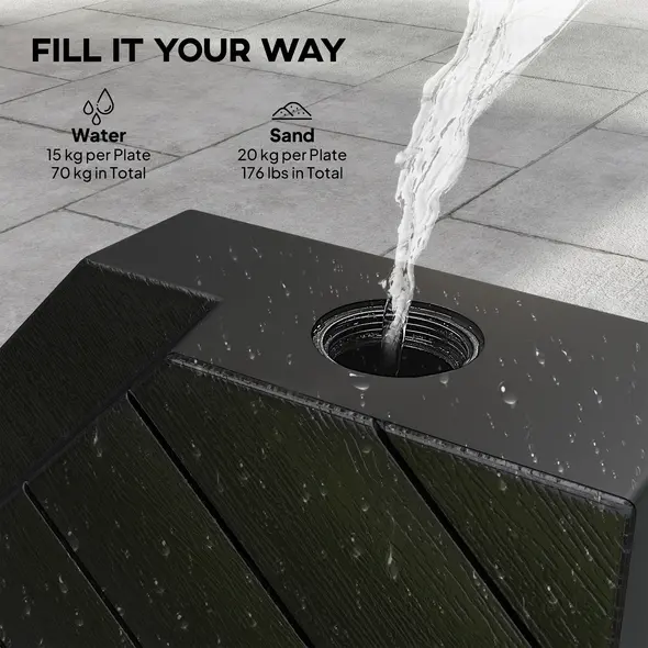 Outsunny Umbrella Weights for Cantilever Parasols, Set of 4 Heavy Duty Parasol Base Stand Weights, 80kg Sand or 60kg Water Filled, Black - 5