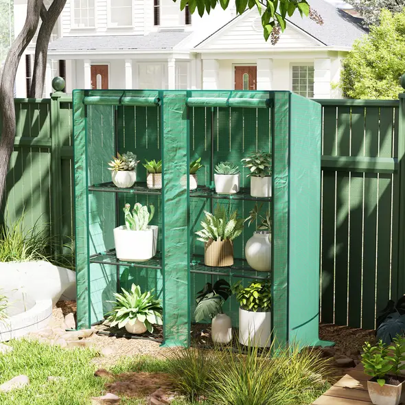 Outsunny Three-Tier Mini Greenhouse - Green - 2
