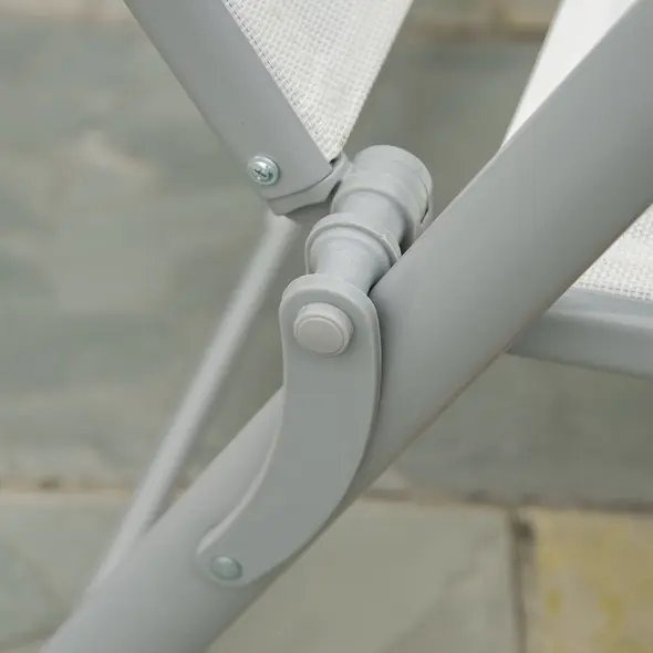 Outsunny Sun Lounger Steel Frame Outdoor Folding Chaise Texteline Lounge Chair Recliner with Headrest & 7 Levels Adjustable Backrest, Cream White - 9