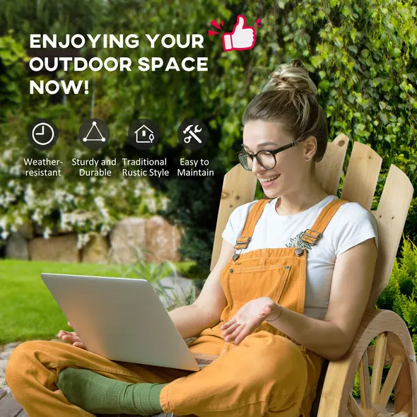 Outsunny Wooden Adirondack Rocking Chair Reclining Armchair Outdoor Garden Furniture Patio Porch Rocker - Natural - 5