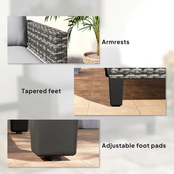 Outsunny Two-Seater Rattan Outdoor Sofa - Dark Grey - 7