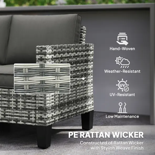 Outsunny Two-Seater Rattan Outdoor Sofa - Light Grey - 5