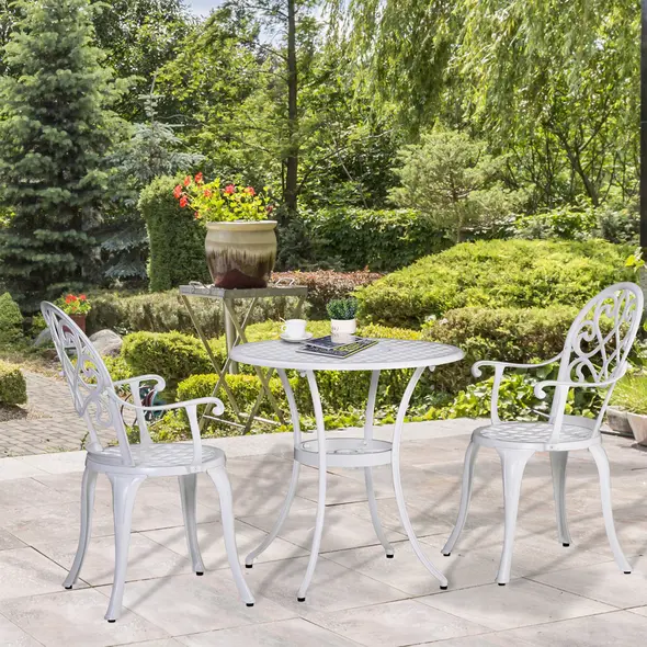 Outsunny Three-Piece Elegant Aluminium Garden Set - White - 2
