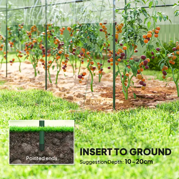 Outsunny Tunnel Tomato Greenhouse with 4 Hoops and Top Tap, Pointed Bottom and Guy Ropes, 400 x 123 x 171 cm, Clear - 6