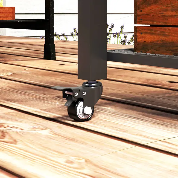 Outsunny Three-Shelf Outdoor Grill Cart with Stainless Steel Top, Outdoor Kitchen Island with 4 Wheels, 3 Hooks, Movable Food Prep Barbecue Pizza Oven Table for Kitchen, Garden, 65.5 x 41 x 79 cm - 9