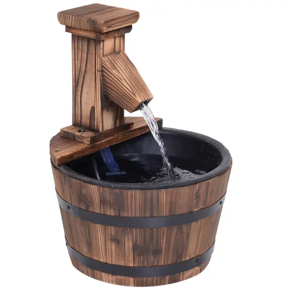 Outsunny Wood Barrel Patio Water Fountain Garden Decorative Ornament Water Feature with Electric Pump - 1