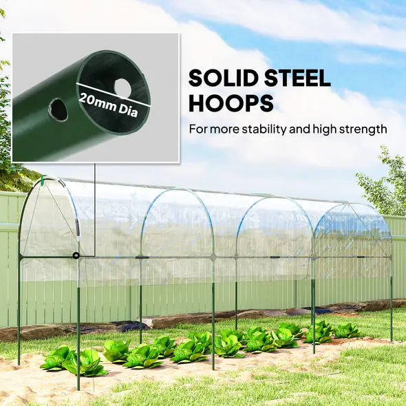 Outsunny Tunnel Tomato Greenhouse with 4 Hoops and Top Tap, Pointed Bottom and Guy Ropes, 400 x 123 x 171 cm, Clear - 5