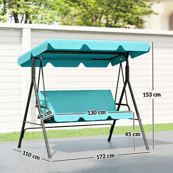 Outsunny Three-Seater Garden Swing Chair, with Adjustable Canopy - Blue - 3