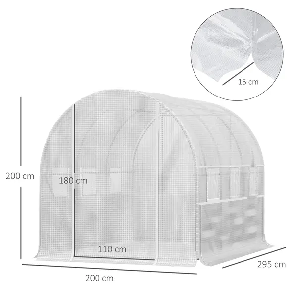 Outsunny Walk-in Polytunnel Greenhouse Green House with Roll-up Sidewalls, UV-resistant PE Cover, 3 x 2 x 2m, White - 3