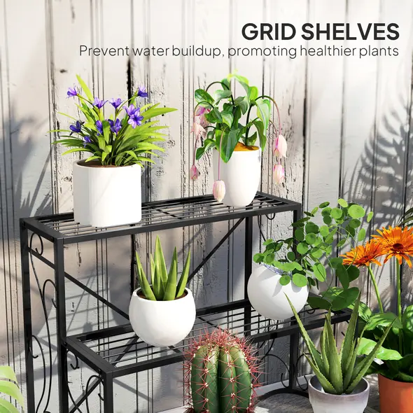 Outsunny Three-Tier Decorative Metal Plant Stand - Black - 6