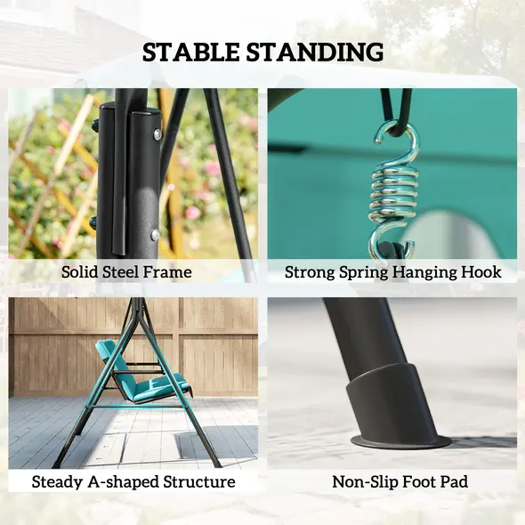 Outsunny Three-Seater Garden Swing Chair, with Adjustable Canopy - Blue - 5