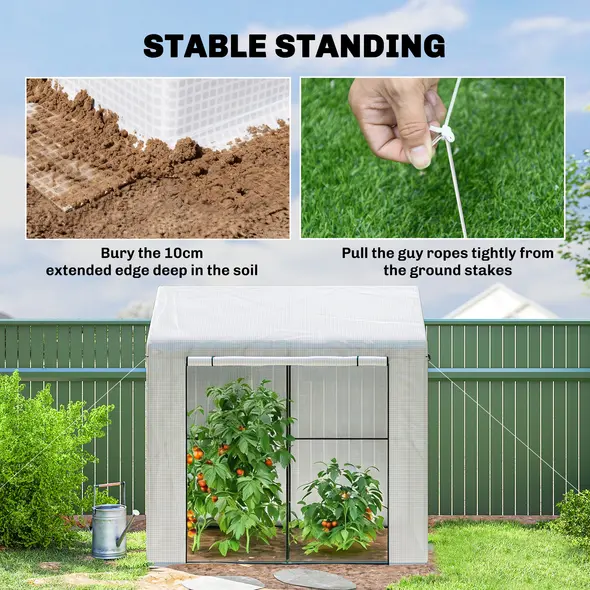 Outsunny Walk-in Greenhouse, Outdoor Tomato Greenhouse with Roll-up Door and Mesh Windows, PE Cover, 200 x 140 x 200cm, White - 7