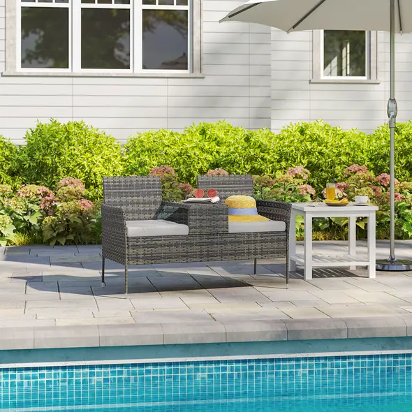 Outsunny Two-Seat Rattan Chair, with Middle Table - Charcoal Grey - 8