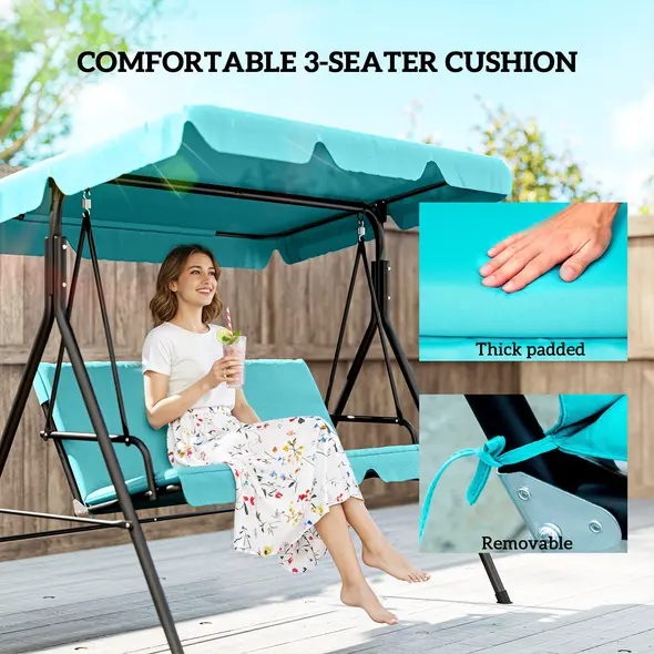 Outsunny Three-Seater Garden Swing Chair, with Adjustable Canopy - Blue - 7