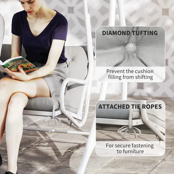 Outsunny Three-Seater Bench Cushion - Light Grey - 6