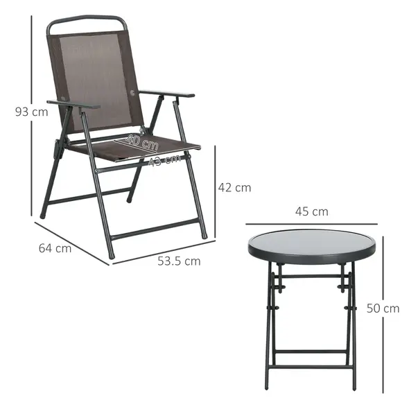 Outsunny Three-Piece Garden Seat Set, with Glass-Top Table - Brown - 3