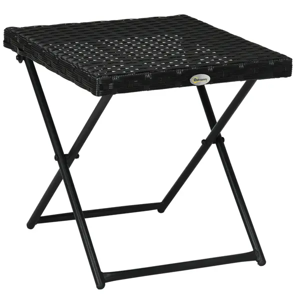 Outsunny Square PE Wicker Rattan Folding Table - Black - 1