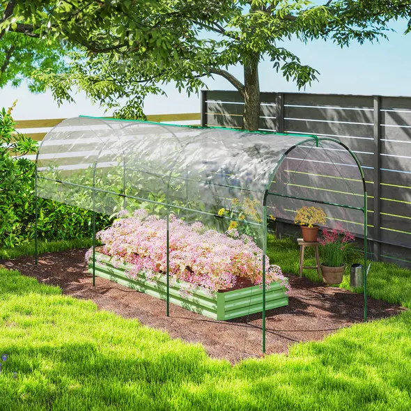 Outsunny Tunnel Tomato Greenhouse with 4 Hoops and Top Tap, Pointed Bottom and Guy Ropes, 400 x 123 x 171 cm, Clear - 8