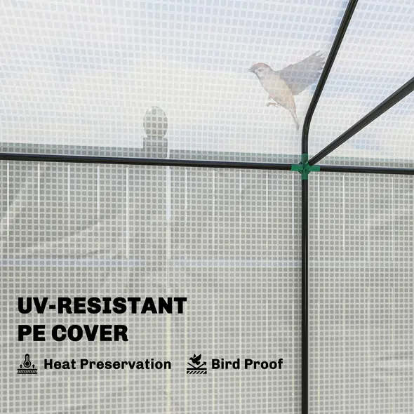 Outsunny Walk-in Greenhouse, Outdoor Tomato Greenhouse with Roll-up Door and Mesh Windows, PE Cover, 200 x 140 x 200cm, White - 4