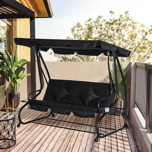 Outsunny Three-Seater Garden Swing Bed - Black - 2