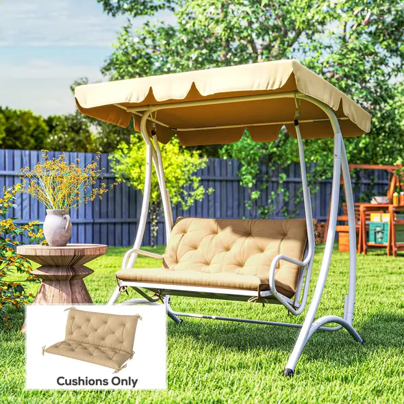 Outsunny Two-Seater Bench Cushion - Khaki - 2