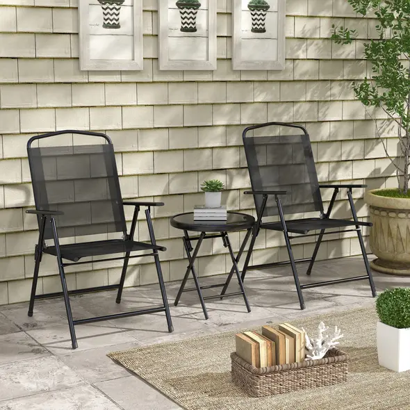 Outsunny Three-Piece Garden Seat Set, with Glass-Top Table - Black - 2