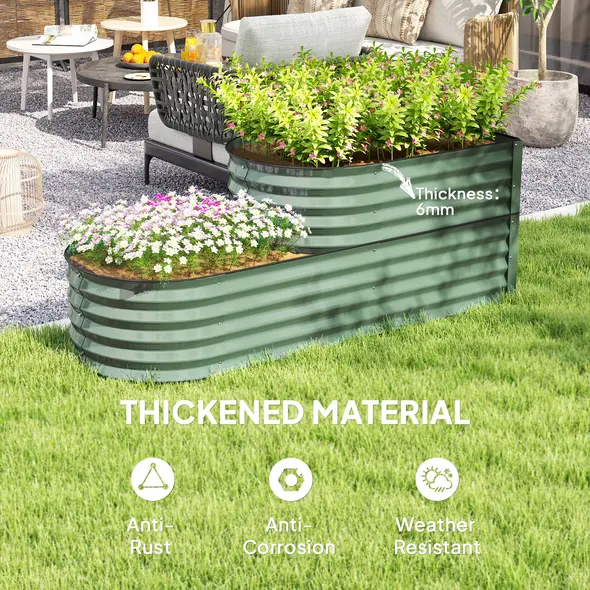 Outsunny Two-Tier Galvanised Steel Garden Planter - Light Green - 5