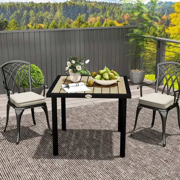 Outsunny Square Garden Dining Table with 5.4cm Parasol Hole, Slatted Top, Metal Frame, 86 x 86 x 71cm, Brown - 7