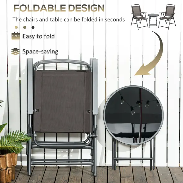 Outsunny Three-Piece Garden Seat Set, with Glass-Top Table - Dark Grey - 4