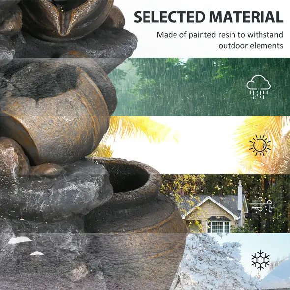 Outsunny Solar Powered Garden Water Feature with LED Lights and Pump, 4 Tier Cascading Water Fountain for Indoor/Outdoor, Jars Waterfall Ornament, 72cm Height - 7