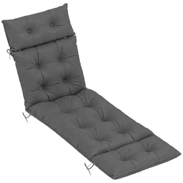 Outsunny Sun Lounger Cushions Only, 190x56x10cm Garden Lounge Chair Cushions, UPF20+ 220gsm Fabric, Thick Sunbed Replacement Pads with 6 Ties, Dark Grey - 1