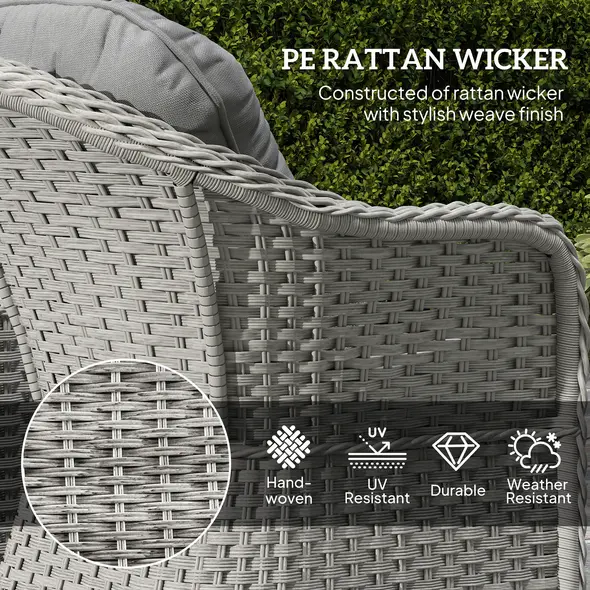 Outsunny Three-Piece Super Padded Rattan Set - Light Grey - 4