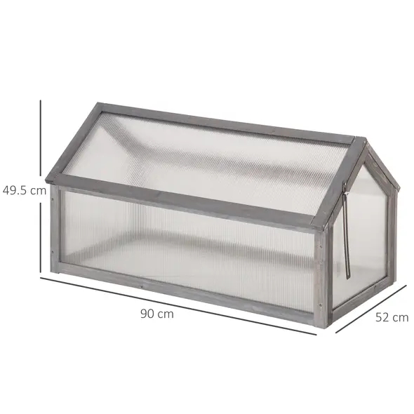 Outsunny Wooden Cold Frame Garden Polycarbonate Greenhouse with Openable Top Cover, Grow House for Flowers, Vegetables, Plants, 90 x 52 x 50cm, Grey - 3