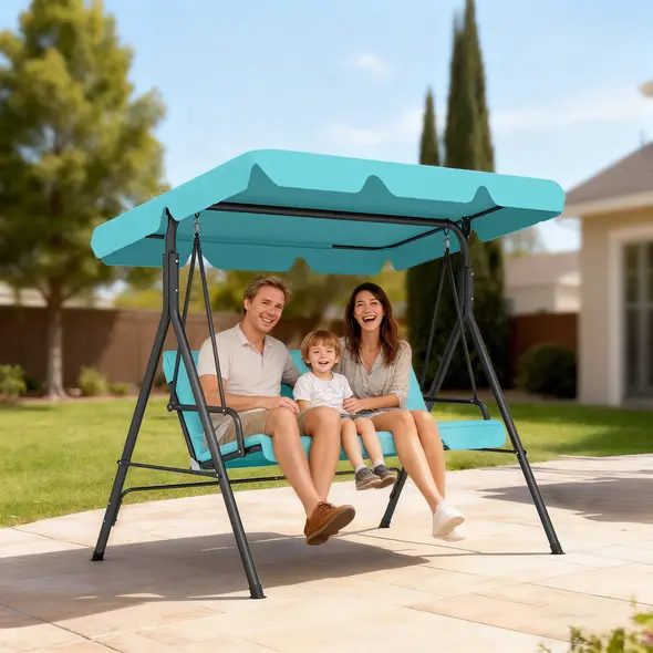 Outsunny Three-Seater Garden Swing Chair, with Adjustable Canopy - Blue - 2