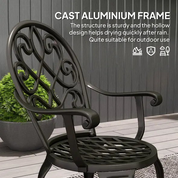 Outsunny Three-Piece Elegant Aluminium Garden Set - Black - 5