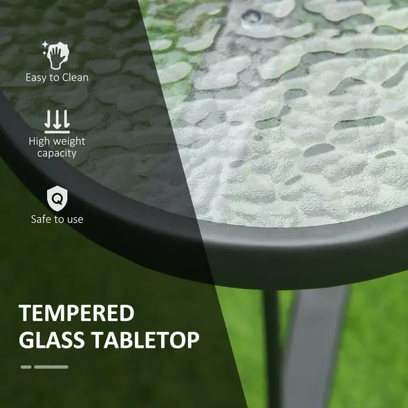 Outsunny Square Outdoor Garden Dining Table with Parasol Hole, Tempered Glass Top, Steel Frame for Garden, Lawn, Patio, Black - 5