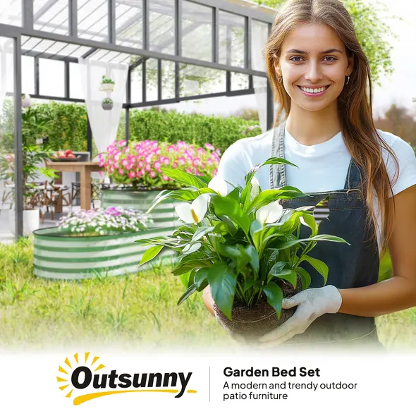 Outsunny Two-Tier Galvanised Steel Garden Planter - Light Green - 9