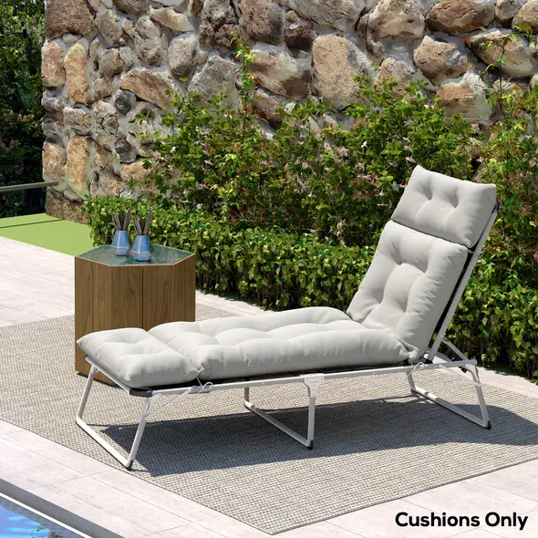 Outsunny Sun Lounger Cushions Only, 190x56x10cm Garden Lounge Chair Cushions, UPF20+ 220gsm Fabric, Thick Sunbed Replacement Pads with 6 Ties, Light Grey - 9