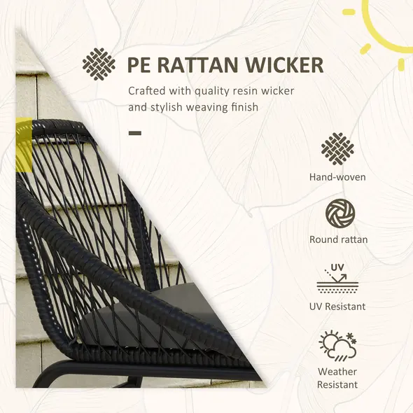 Outsunny Three-Piece Rattan Bistro Set - Black - 5