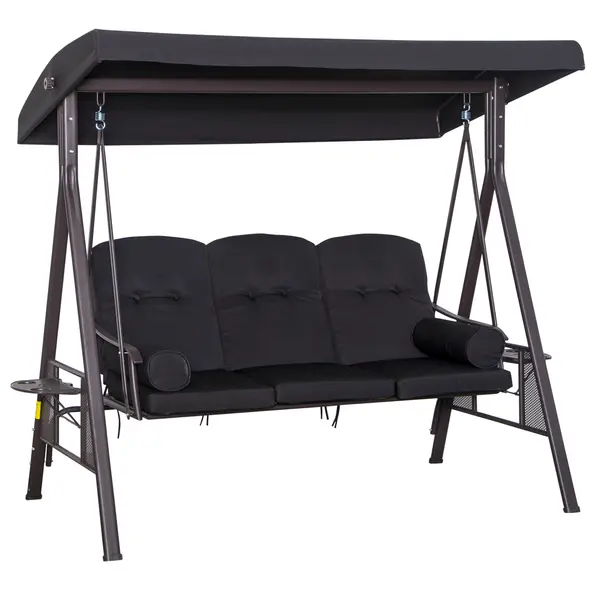 Outsunny Swing Chair Hammock Chair 3 Seater Canopy Cushion Shelter Outdoor Bench Black - 1