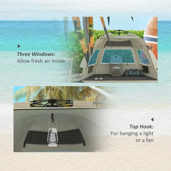 Outsunny Three-Man UPF15+ Beach Tent, with Extended Floor - Green - 6