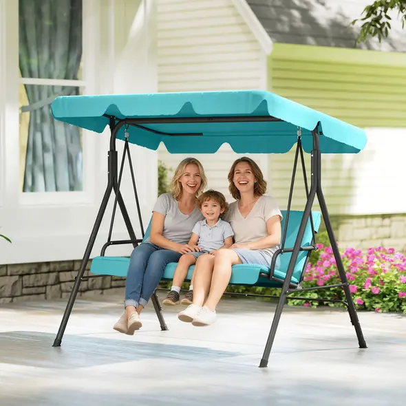 Outsunny Three-Seater Garden Swing Chair, with Adjustable Canopy - Blue - 9