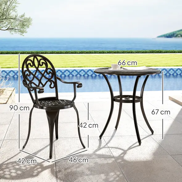 Outsunny Three-Piece Elegant Aluminium Garden Set - Black - 3