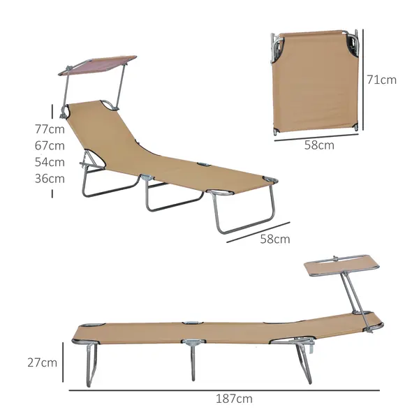 Outsunny Sun Lounger, with Adjustable Face Canopy - Brown - 3